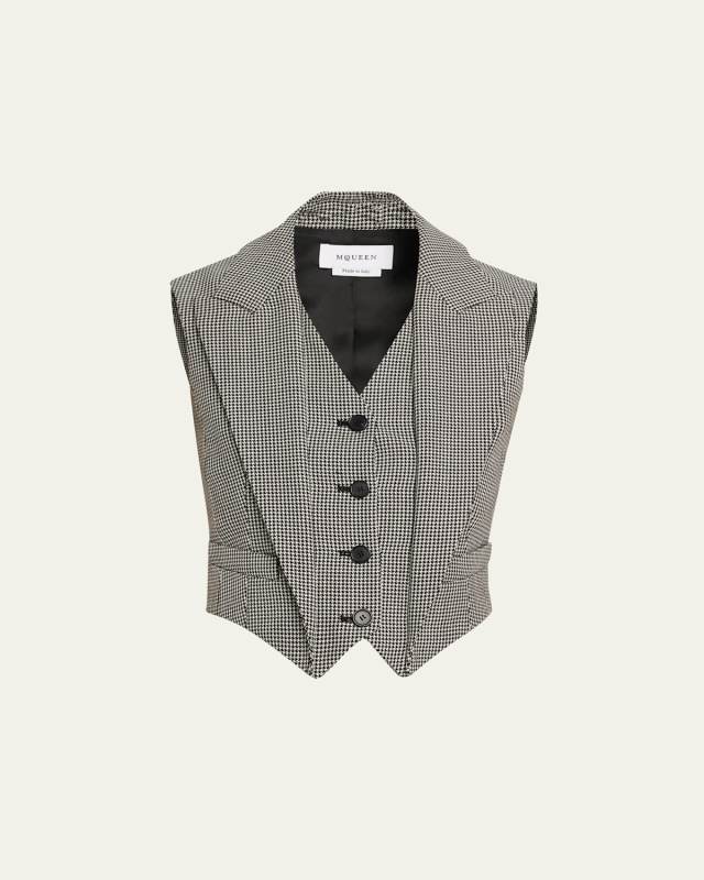 Upturned Lapel Single-Breasted Houndstooth Vest
